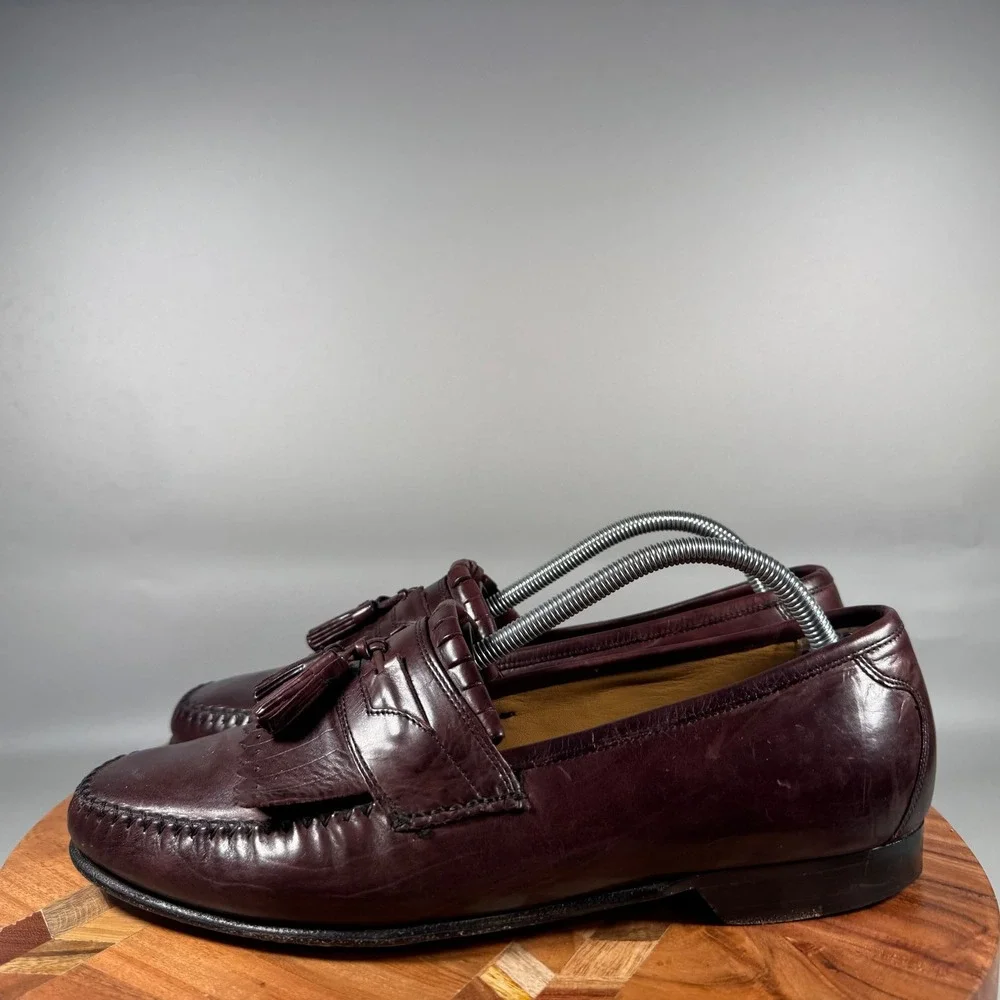 Johnston & Murphy Mens 9.5 W Burgundy Leather Tassel Kiltie Loafers 15 0834